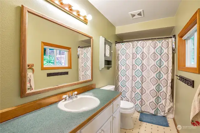 The full bathroom on the main level is perfect for guests or those who can't handle stairs.
