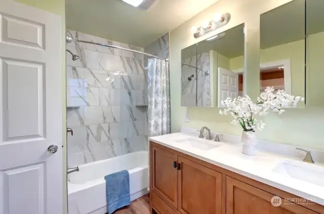 Double Sinks & Tub & Shower in Primary Bathroom.