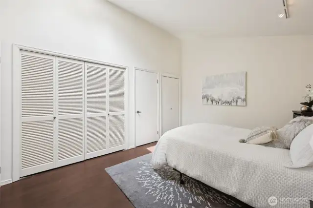 The first room you see is the main floor bedroom with plenty of storage. The furnace is ocated in the secon door from the right.