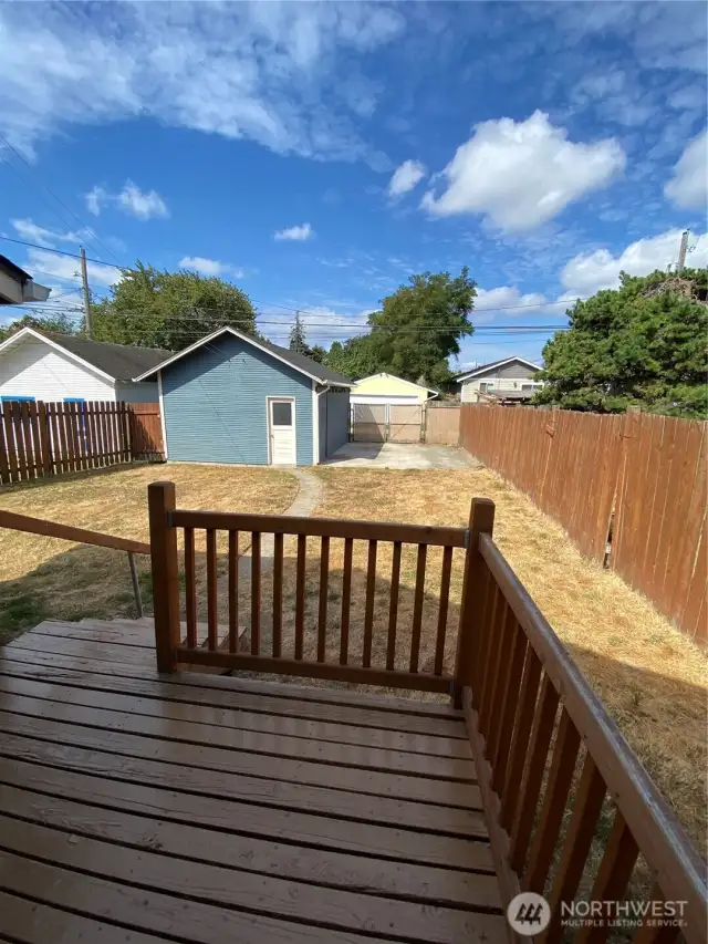 Wood Back  Porch facing the garage