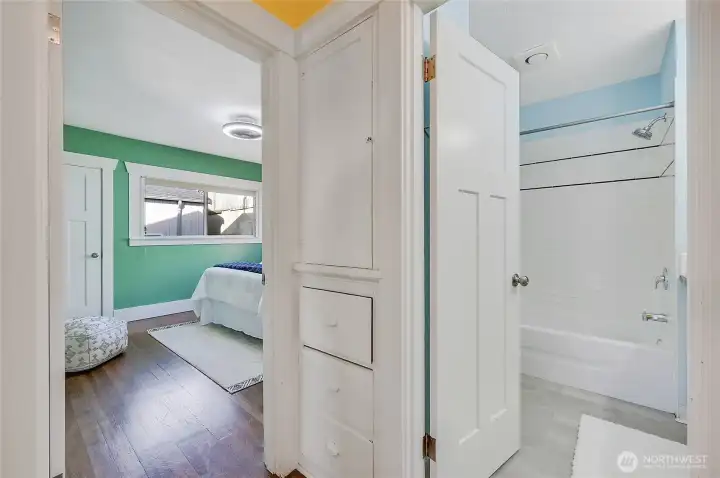 The primary bedroom conveniently located to the spotless update bathroom.