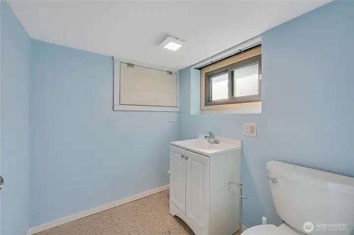 The downstair 1/2 bath has been freshly updated.