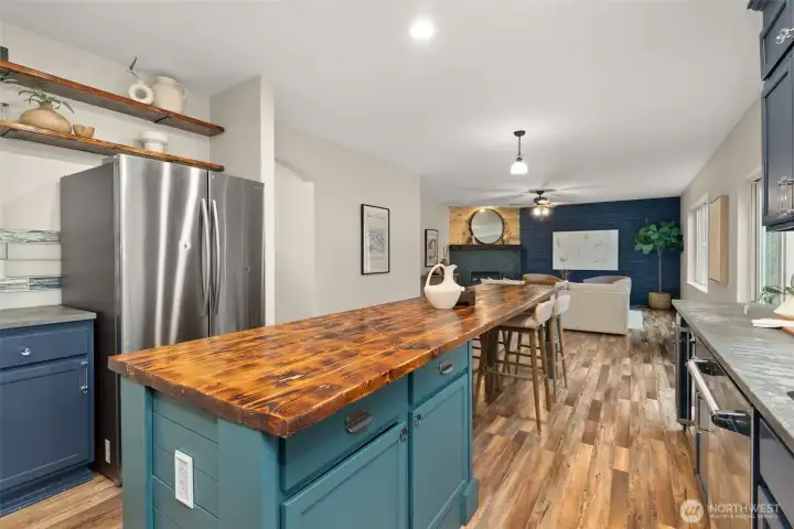 You'll find tons of storage in this kitchen + a beverage fridge!