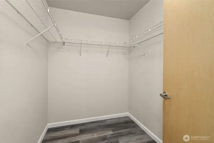connected to the primary bathroom is a large walk-in closet.