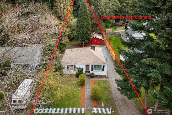 Drone picture of the lot 14,650  it was hard to tell the boundaries with the tree height! the lot does go more straight back dimensions are 50X291X50X291