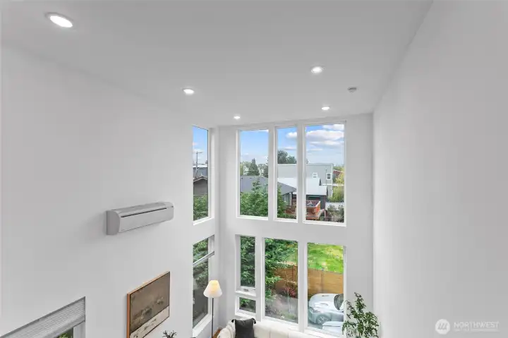 Soaring ceilings and large windows let in lots of light