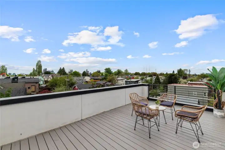 Rooftop deck with downtown Seattle views