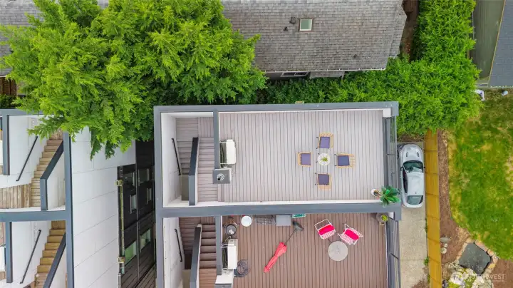 Aerial view of rooftop deck