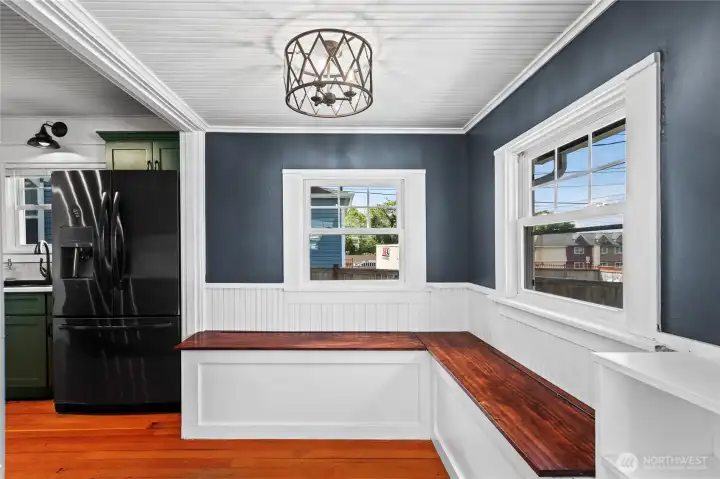Breakfast nook with built in benches with storage!