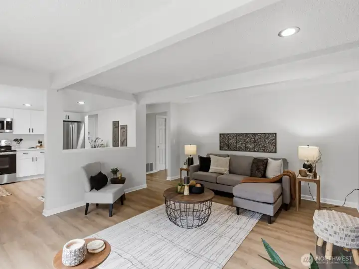 Luxury vinyl plank flooring throughout the main floor is perfect for durability against pets and little ones. Luxury vinyl plank flooring throughout the main floor is perfect for durability against pets and little ones.