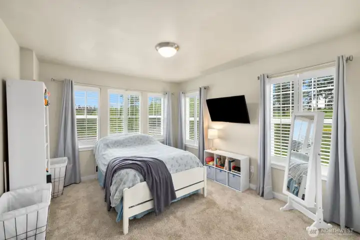 Bedroom #2. Lots of natural light and plantation shutters.