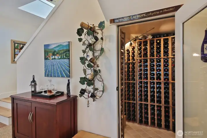 Downstairs wine cellar.