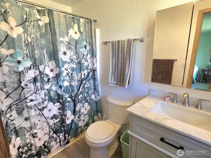 primary bathroom.    new cabinet!