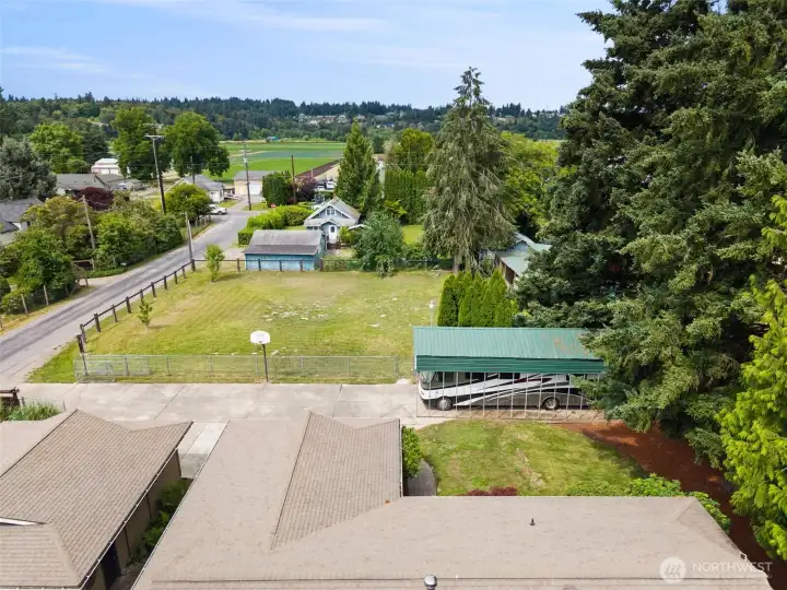 Ariel view of the front pasture, RV parking and roof of the home & shop Ariel view of the front pasture, RV parking and roof of the home & shop