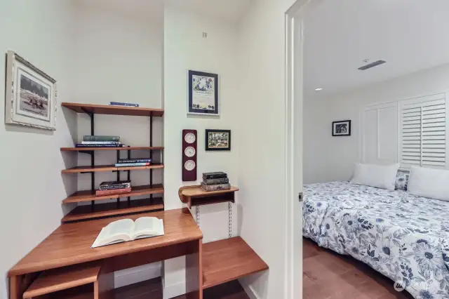 A custom hardwood office hutch makes a great workspace.