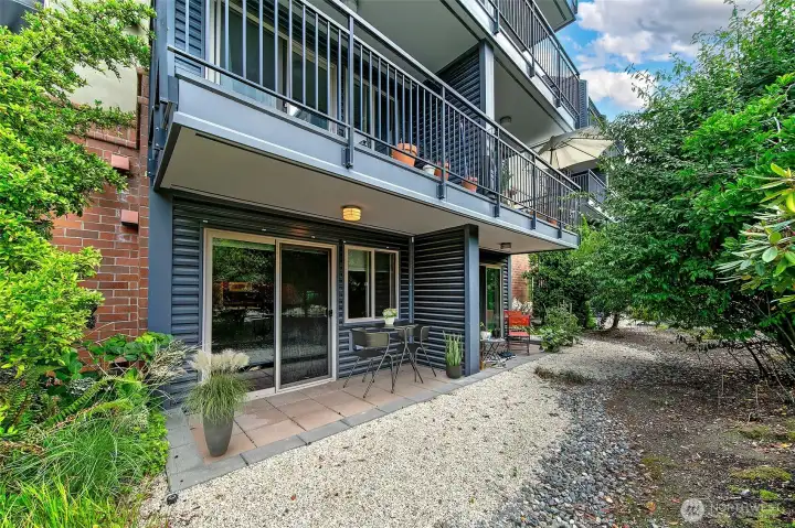 Enjoy your private garden view.  (Virtually Staged)