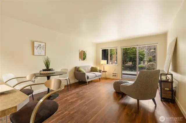 Cozy open floor plan with easy access to the interior garden.