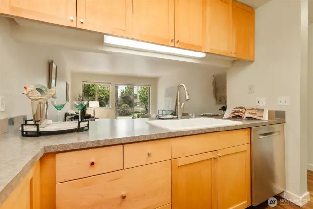 Two person kitchen with easy access to the great room.