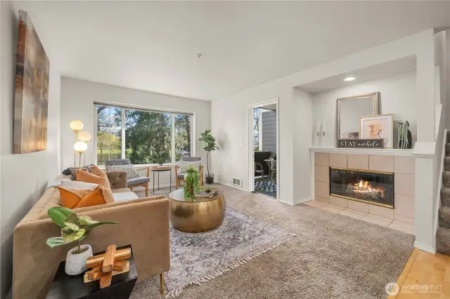 Big living room w/ cozy wood fireplace!