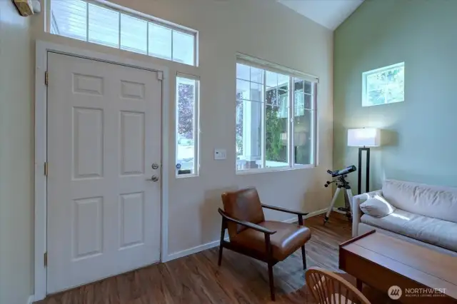 Plenty of windows fills the home with natural light.