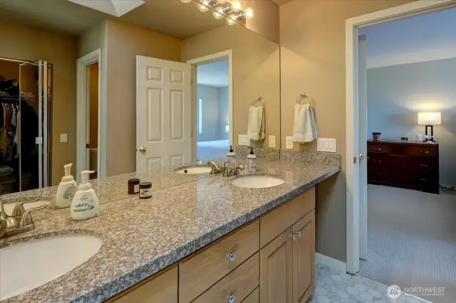 Primary bathroom also features a large walk-in closet.