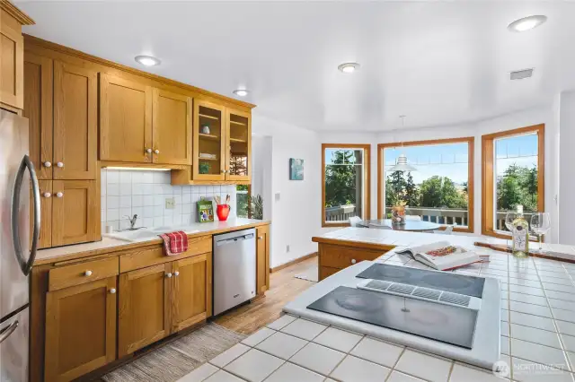 Open concept kitchen to family room.