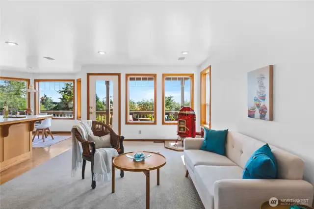 Family room with views of Padilla Bay and open to the kitchen