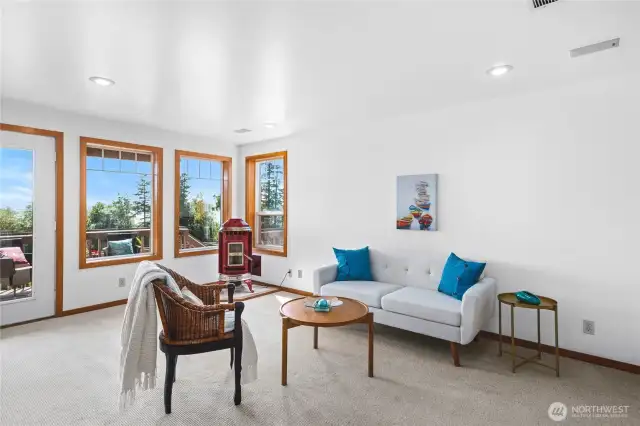 Family room with pellet stove.