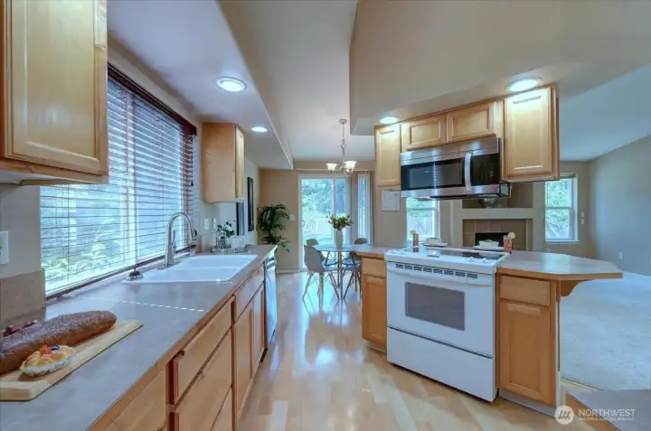 Kitchen with island, lots of natural light