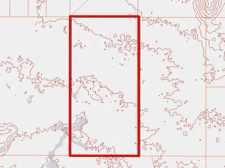 Approximate boundaries in red and approximate topography.