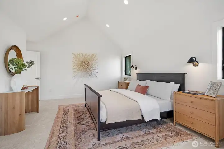 Vaulted ceilings in the primary bedroom