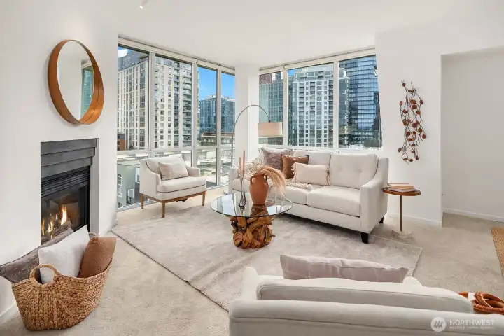 Full length windows rise to 9' ceilings, maximizing light & city views.