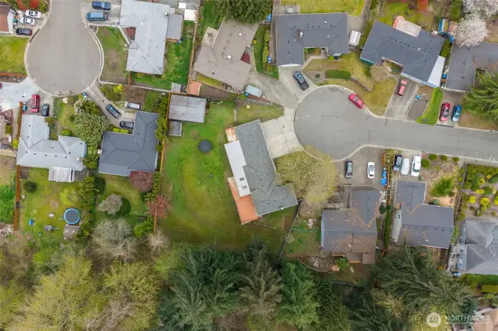 Overhead view of the home and neighborhood