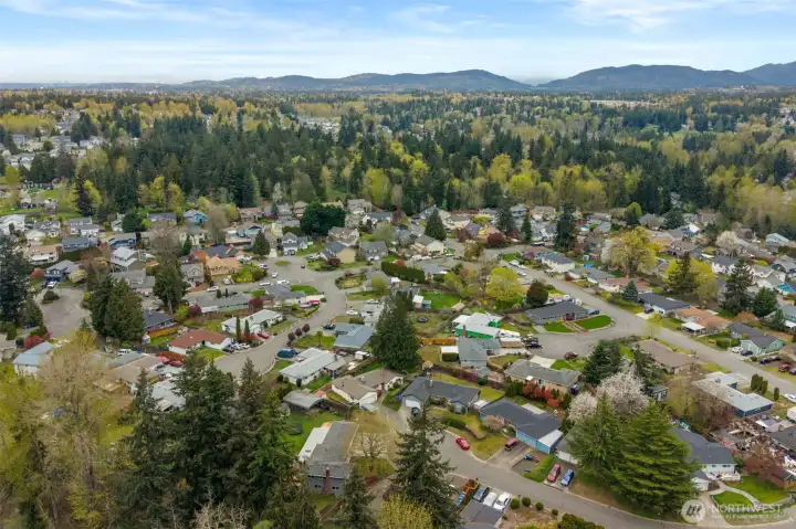 Overhead view of the surrounding area
