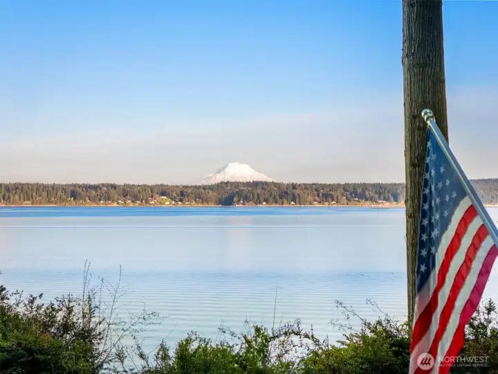 Mt Rainier across Case Inlet from deck