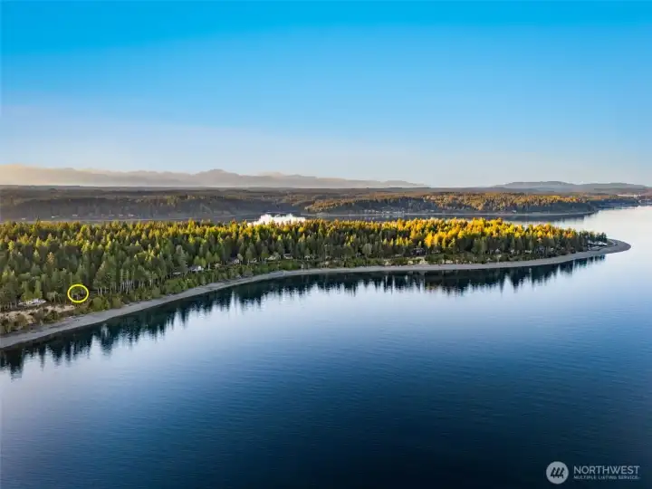 Home is circled on Case Inlet.  The point of Hartstene Pointe is our famous North Beach Recreational area w/spit, lagoon, fire pits, picnic shelter and tables, etc.  Pickering Passage is seen on the far side.