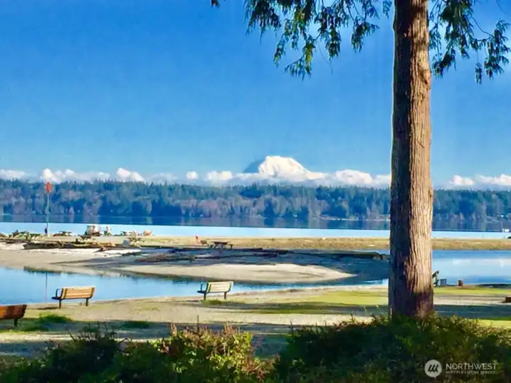Rainier from North Beach over the spit. Olympics are visible from this same spot.