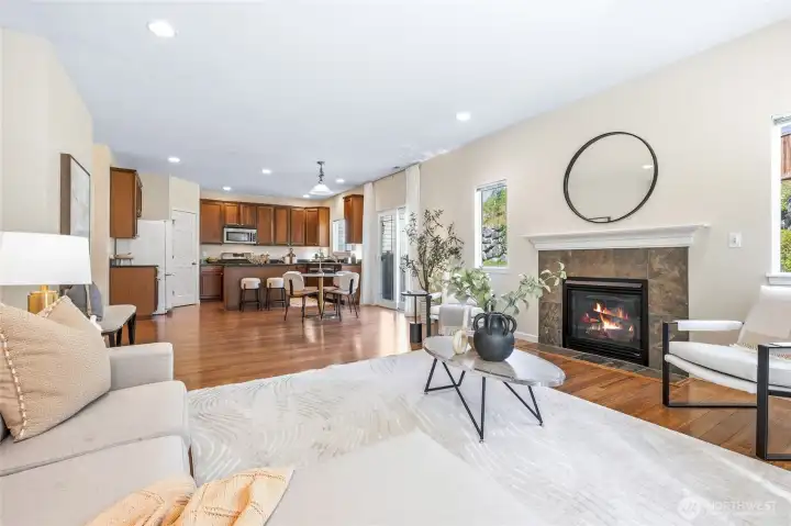 Heart of the home with cozy fireplace in the great room.
