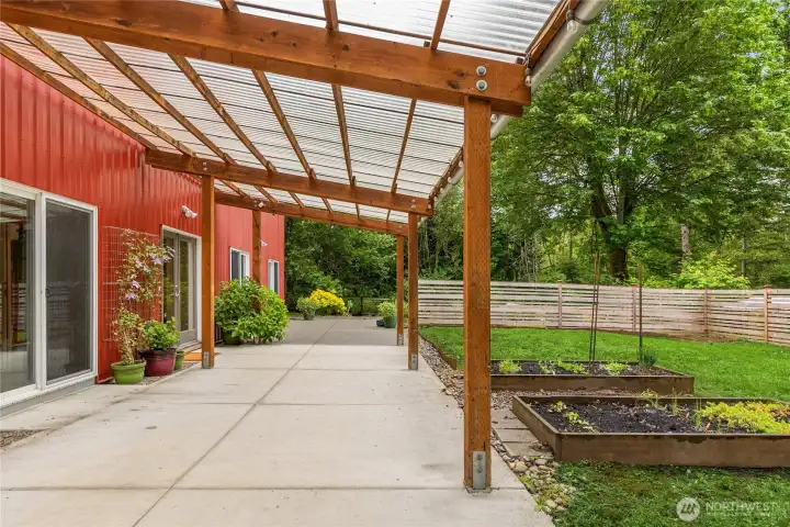 Level patio with covered entry. Level patio with covered entry.