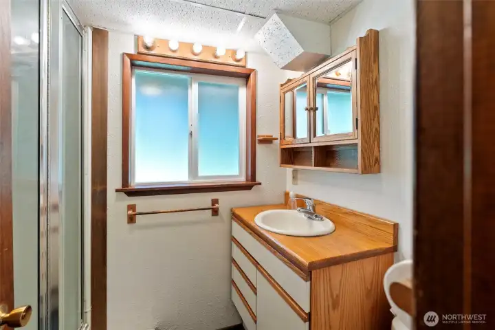 There is a 3/4 bath on the lower level.