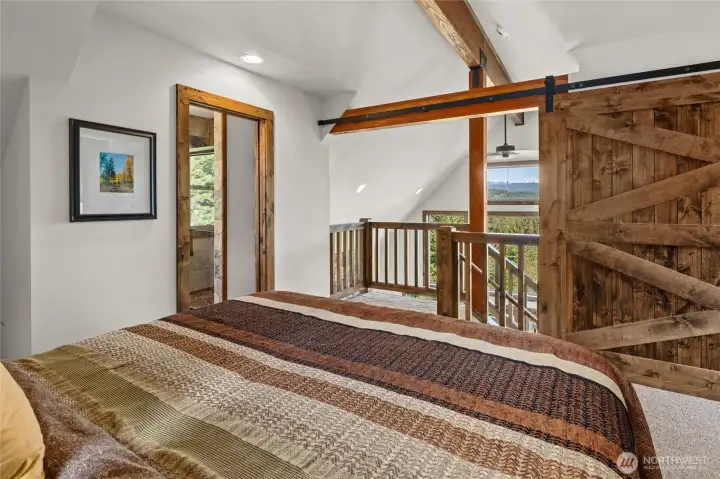 Custom made Barn Door slides open so that you can enjoy the view. Custom made Barn Door slides open so that you can enjoy the view.