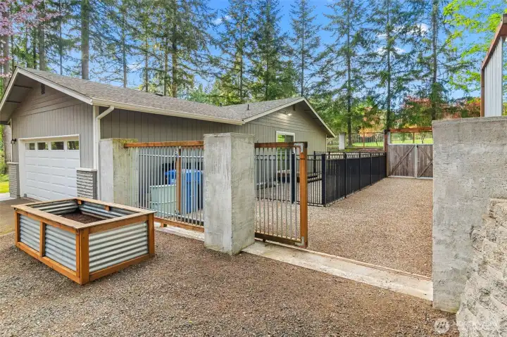 Rolling side gate, RV/toy storage, and Dog Run