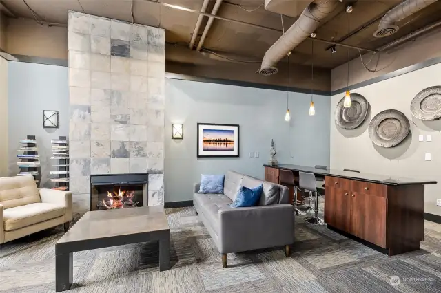 Lobby with fireplace
