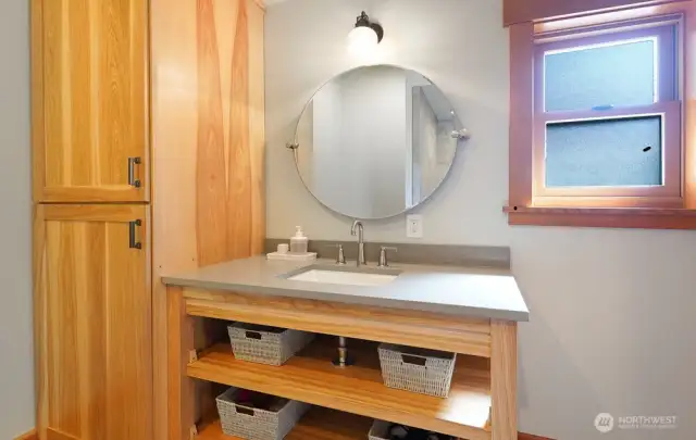 The primary bedroom w en suite is in the lofted 2nd floor. It features a vaulted ceilings, large sitting area, and a 3/4 bath.