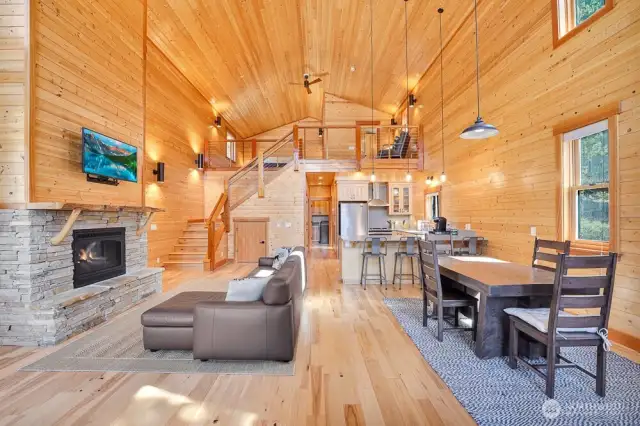 No detail was spared on this design. Pine walls, stacked stone, and quartz countertops. This property is gorgeous.