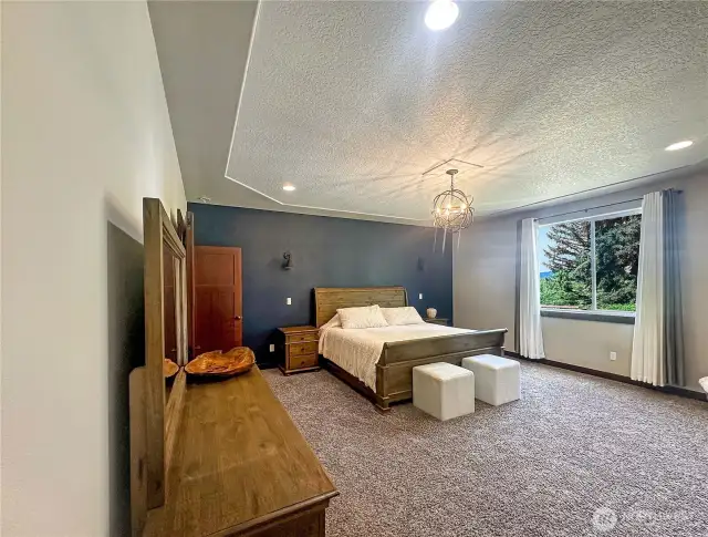 Primary suite with big window facing the backyad.