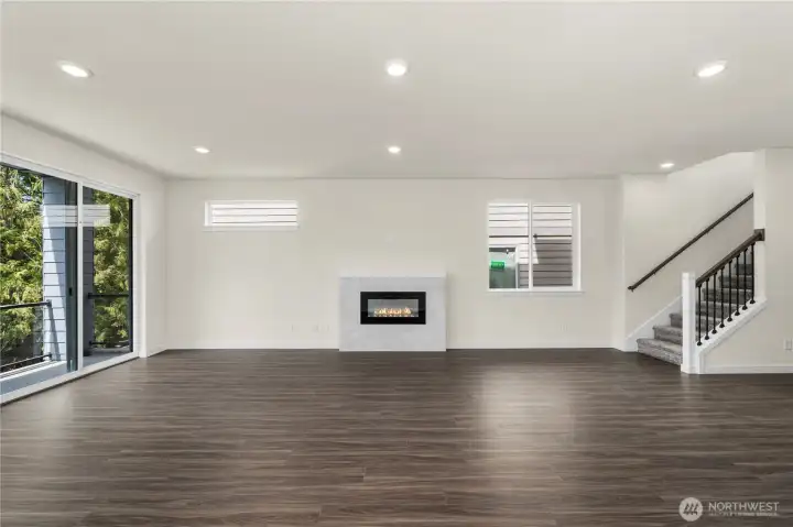 Electric fireplace with wiring flatscreen tv above