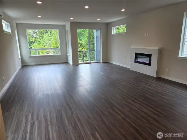 Electric fireplace with wiring flatscreen tv above