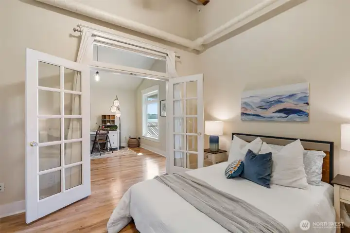 Bedroom 2 with French doors into the office (Level 2)  4 North Salmon Beach