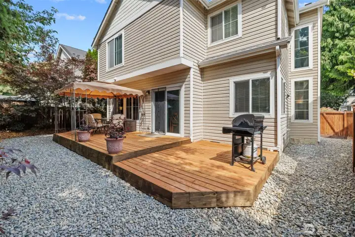 Low maintenance backyard with mature landscaping!